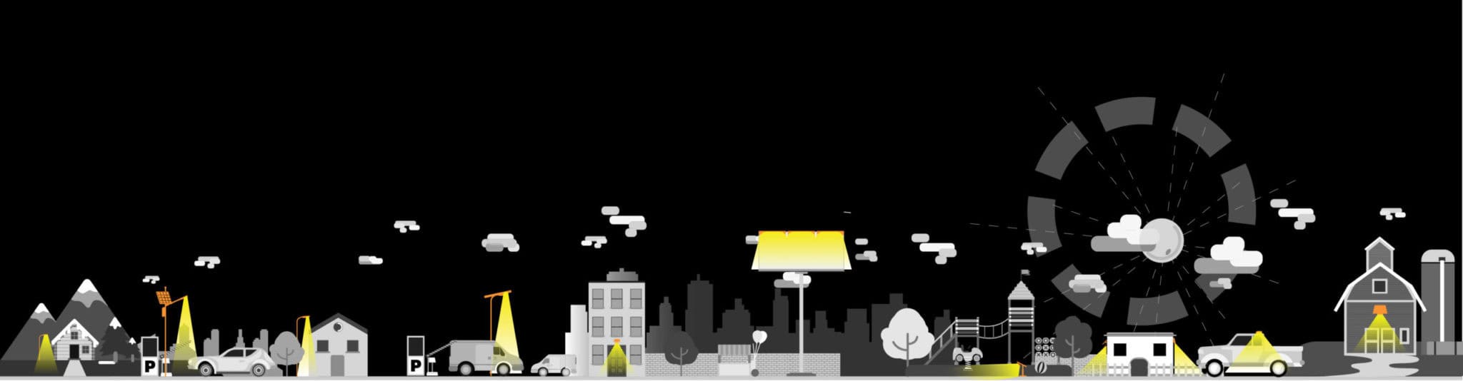 SOLTECH commercial solar LED lighting applications — billboards, parking lots, streets and signs