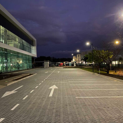 SOLTECH Commercial Solar Parking Lot Lighting Installation at night